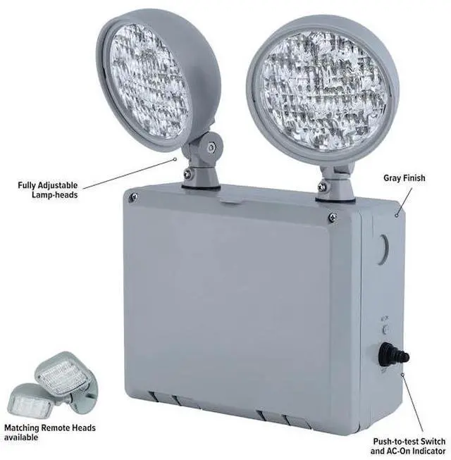 Alt view image 5 of 5 - compass cu2wg cu2w series 2 head adjustable wet location led emergency light with grey housing