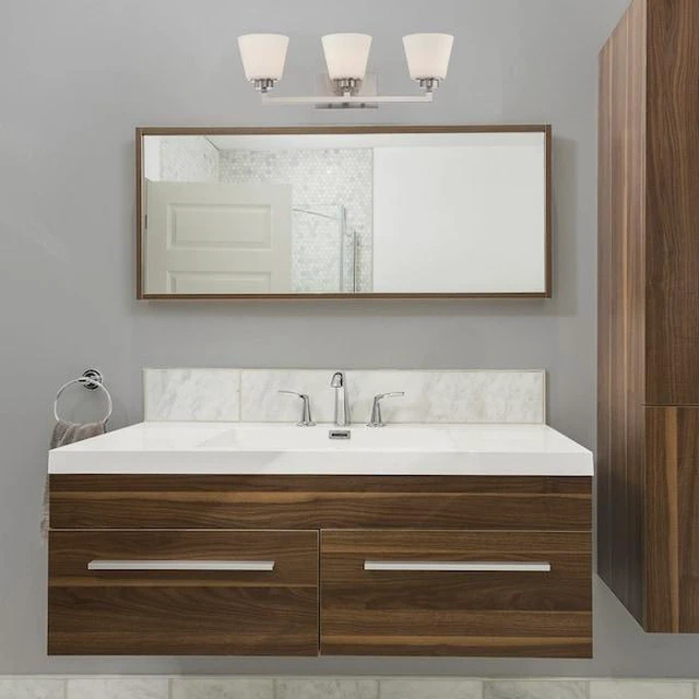 Alt view image 2 of 3 - NUVO 60-5453 Mobili 3 Light Vanity Fixture Satin White Glass Brushed Nick