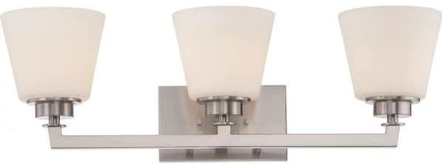 Alt view image 3 of 3 - NUVO 60-5453 Mobili 3 Light Vanity Fixture Satin White Glass Brushed Nick