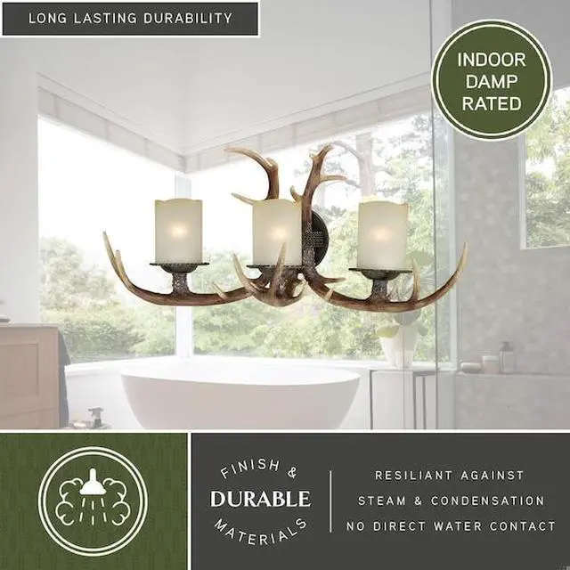 Alt view image 6 of 7 - VAXCEL W0046 Yoho 3 Light Bronze Rustic Antler Bathroom Vanity Fixture