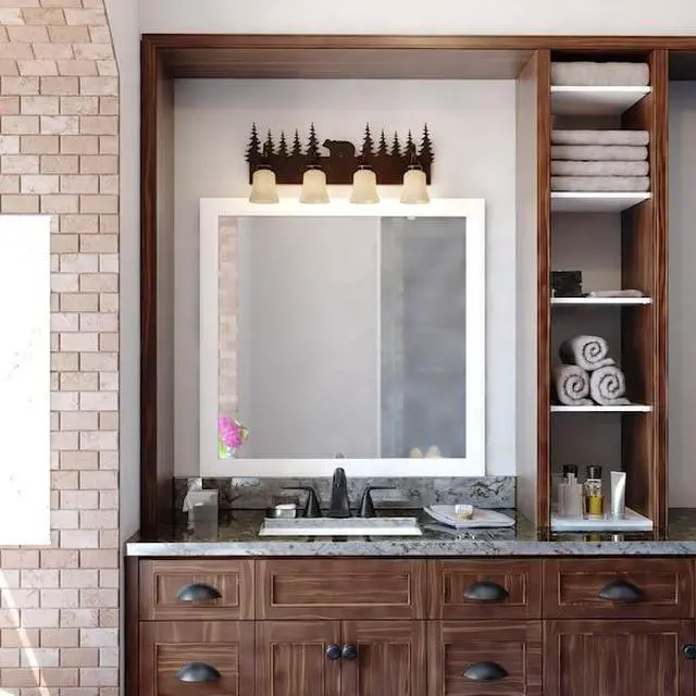 Alt view image 2 of 7 - Bozeman 4 Light Bronze Rustic Bear Bathroom Vanity Fixture