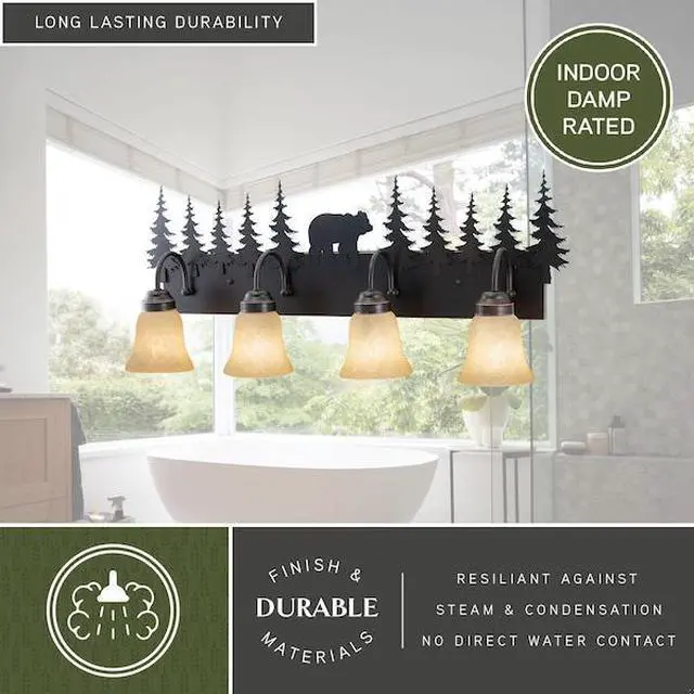 Alt view image 6 of 7 - Bozeman 4 Light Bronze Rustic Bear Bathroom Vanity Fixture