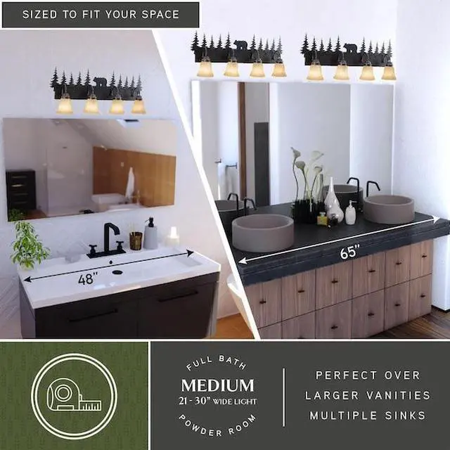 Alt view image 3 of 7 - Bozeman 4 Light Bronze Rustic Bear Bathroom Vanity Fixture