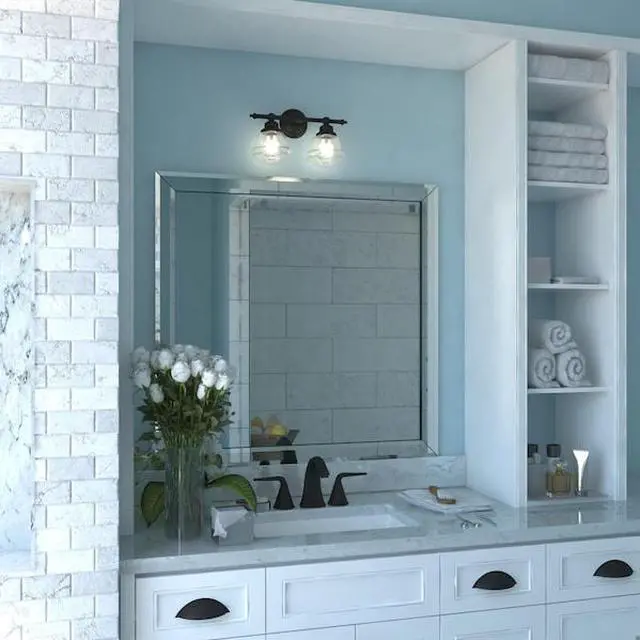 Alt view image 5 of 9 - huntley 2 light bronze farmhouse schoolhouse bathroom vanity fixture