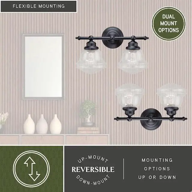 Alt view image 6 of 9 - huntley 2 light bronze farmhouse schoolhouse bathroom vanity fixture