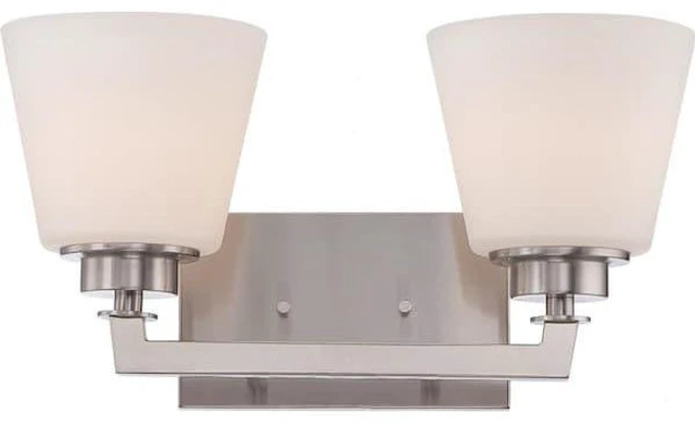 Alt view image 3 of 3 - NUVO 60-5452 Mobili 2 Light Vanity Fixture Satin White Glass Brushed Nick
