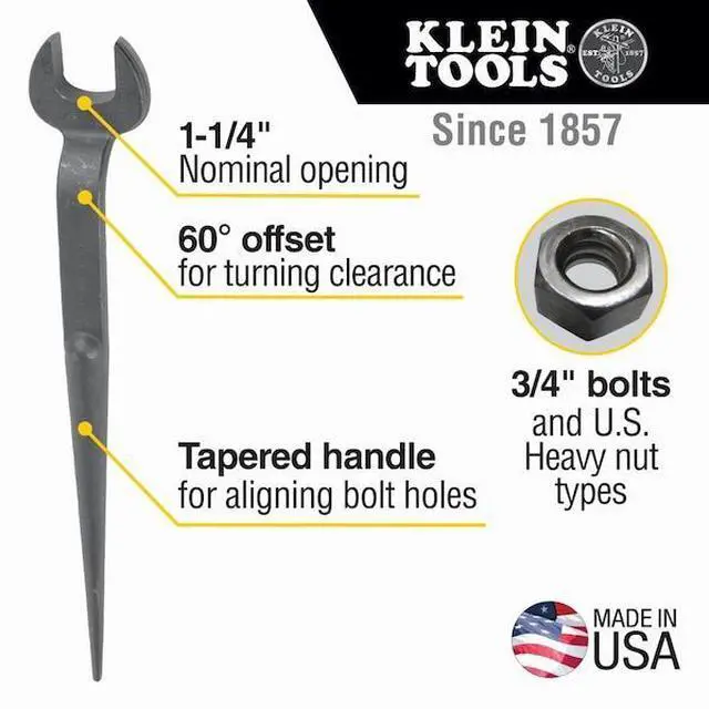 Alt view image 6 of 7 - Klein Tools 1-1/4'' Erection Wrench 3/4"  Bolt for Heavy Nut