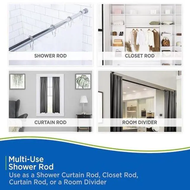 Alt view image 4 of 7 - KENNEY MFG T608C/PL5 Twist & Fit No Tools Tension Shower Curtain Rod, 36-63in,