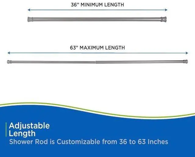 Alt view image 3 of 7 - KENNEY MFG T608C/PL5 Twist & Fit No Tools Tension Shower Curtain Rod, 36-63in,