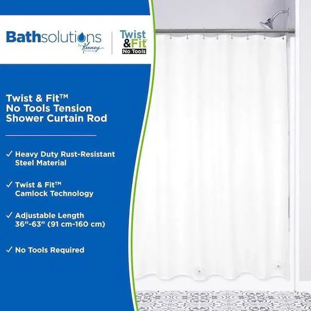 Alt view image 5 of 7 - KENNEY MFG T608C/PL5 Twist & Fit No Tools Tension Shower Curtain Rod, 36-63in,