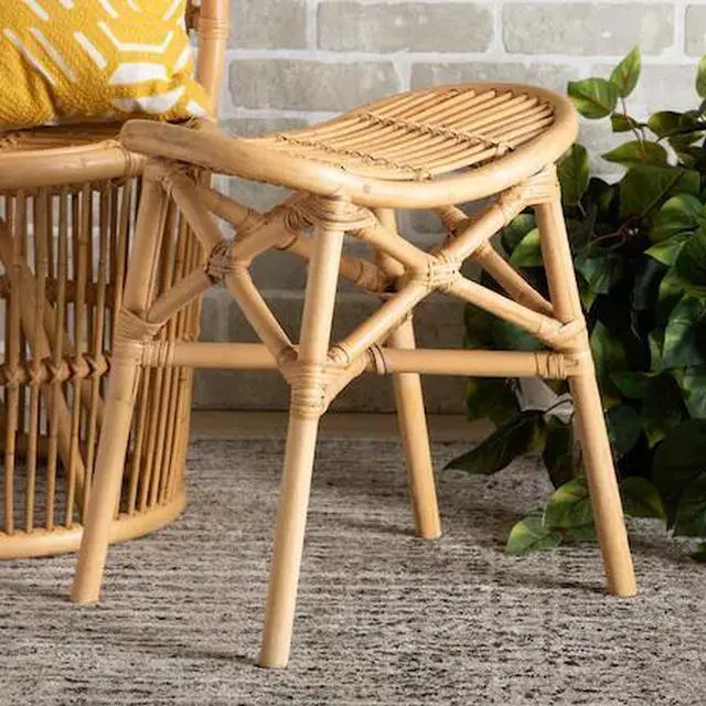 Alt view image 14 of 20 - Baxton Studio Elgon Modern Bohemian Natural Brown Rattan Footstool