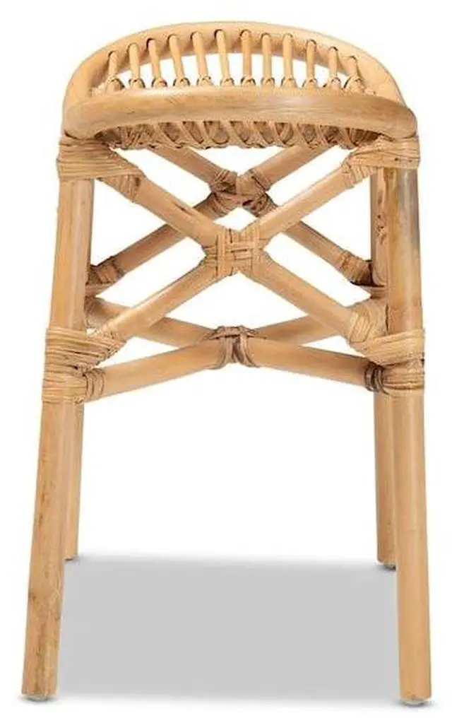 Alt view image 17 of 20 - Baxton Studio Elgon Modern Bohemian Natural Brown Rattan Footstool