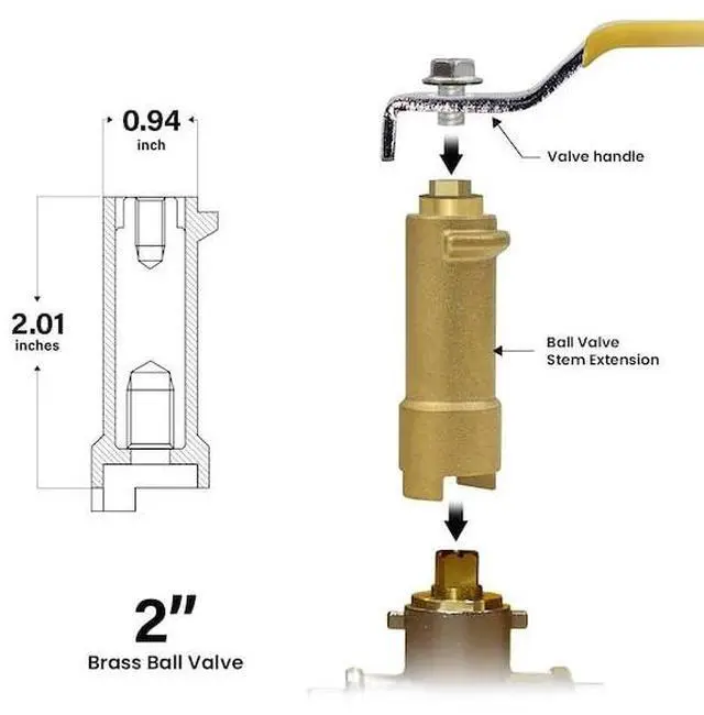 Alt view image 3 of 3 - EVERFLOW STEX3-NL 1-1/2'' and 2''  Stem Extension for Ball Valve, Brass 1-1/4'',