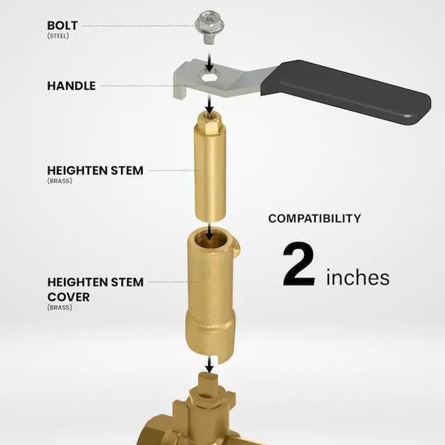 Alt view image 2 of 3 - EVERFLOW STEX3-NL 1-1/2'' and 2''  Stem Extension for Ball Valve, Brass 1-1/4'',
