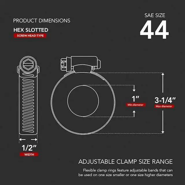 Alt view image 6 of 7 - EVERFLOW 6744SSHCA Stainless Steel Worm Drive Hose Clamps 1'' - 3-1/4''