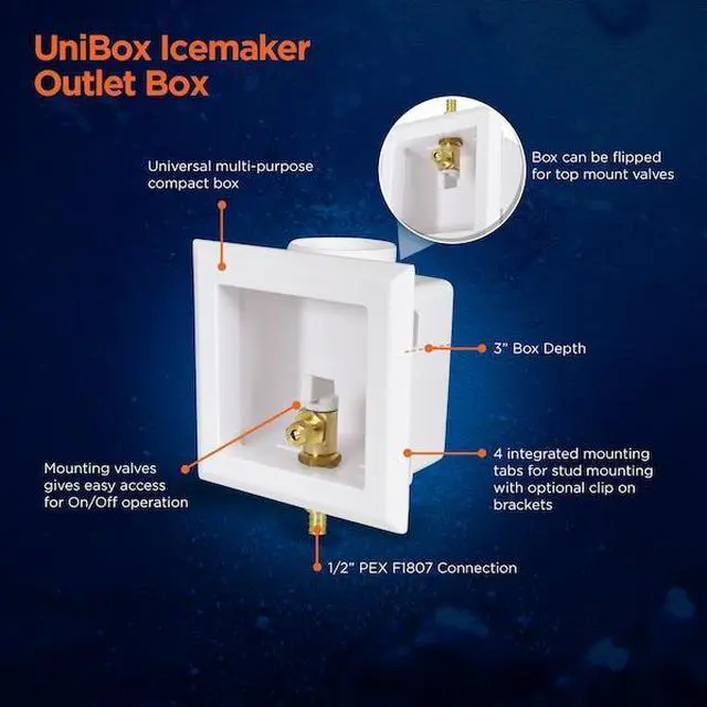 Alt view image 3 of 7 - EVERFLOW SB100-P Icemaker Outlet Box W/ Valves; 1/2'' PEX B; White ABS (Single)
