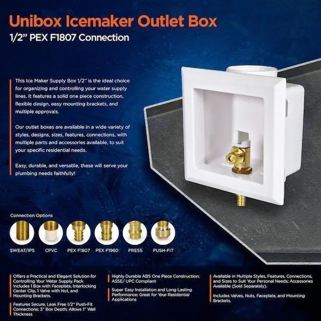 Alt view image 4 of 7 - EVERFLOW SB100-P Icemaker Outlet Box W/ Valves; 1/2'' PEX B; White ABS (Single)