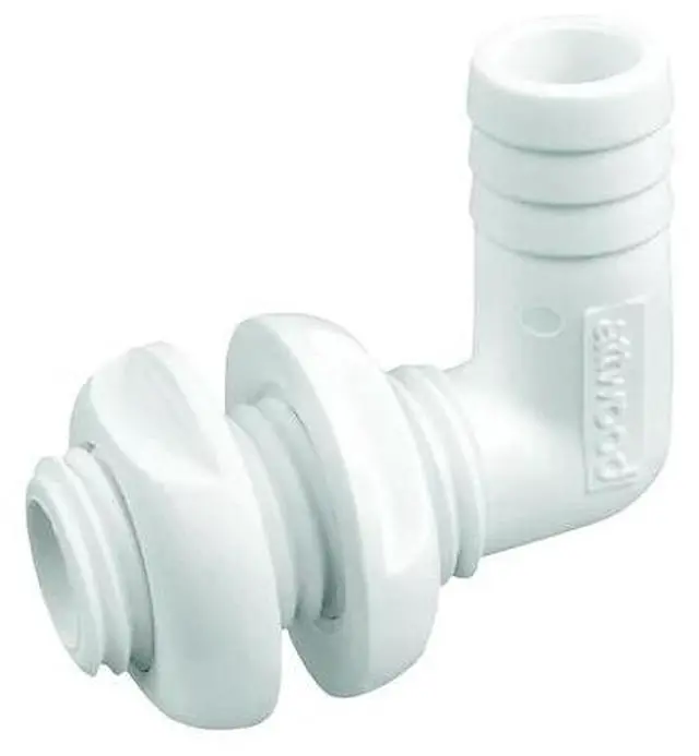 Alt view image 3 of 3 - Attwood 3877-3 Polypropylene 90-Degree Thru-Hull Connector, White Finish