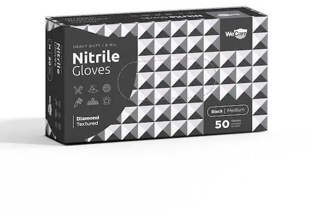 Alt view image 8 of 13 - WeCare Nitrile Gloves 8 Mil - Heavy Duty Gloves with Diamond Texture Grip - Powder and Latex Free Disposable Gloves - Medium - 50 Count - Black