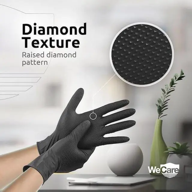 Alt view image 11 of 13 - WeCare Nitrile Gloves 8 Mil - Heavy Duty Gloves with Diamond Texture Grip - Powder and Latex Free Disposable Gloves - Medium - 50 Count - Black