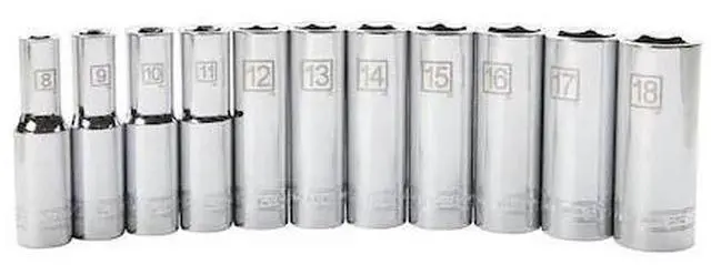 Main image of STEELMAN 78224 11-Piece 3/8-Inch Drive Metric Deep 6-Point Socket Set