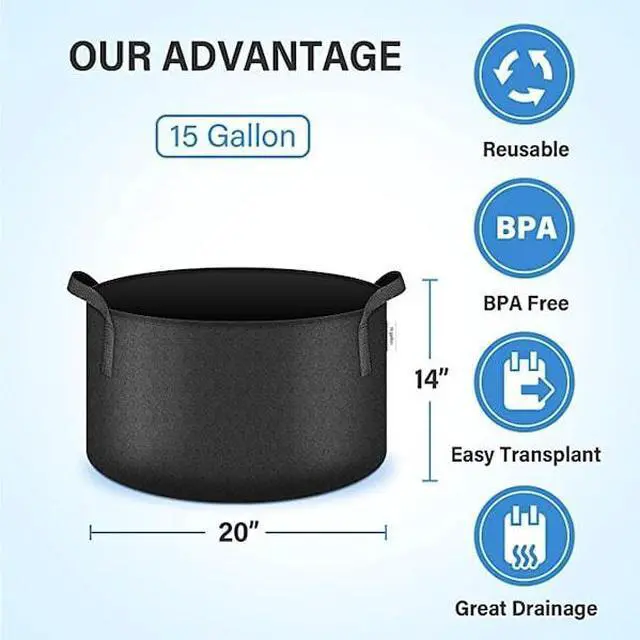 Alt view image 4 of 7 - IPOWER GLGROWBAG15X5BLK Grow Bag, 15-gallon, 5-pack, Black, 5PK