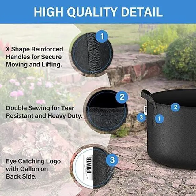 Alt view image 3 of 7 - IPOWER GLGROWBAG15X5BLK Grow Bag, 15-gallon, 5-pack, Black, 5PK