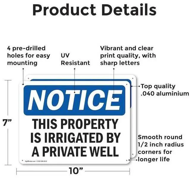 Alt view image 2 of 3 - SIGNMISSION OS-2PACK-NS-A-710-L-18647 This Property Is Irrigated By Private