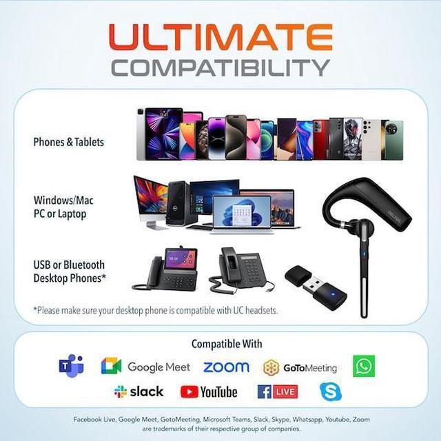 Alt view image 16 of 20 - Delton 90X Noise Canceling Wireless Computer Headset, Auto Pair with PC/Laptop, Earbud for Work 100H, Work from Home, Video Conferencing Headset Compatible with Zoom, Meet, MS Teams