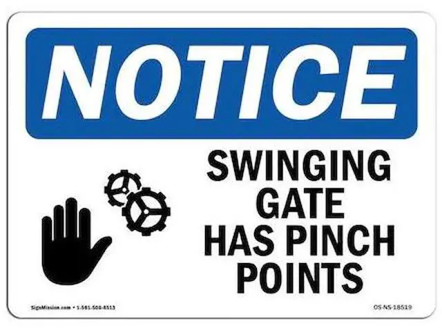 Main image of SIGNMISSION OS-NS-D-35-L-18519-10PK OSHA Sign, Swinging Gate Has Pinch Points,