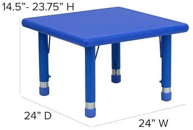Alt view image 13 of 16 - 24'' Square Blue Plastic Height Adjustable Activity Table Set with 4 Chairs