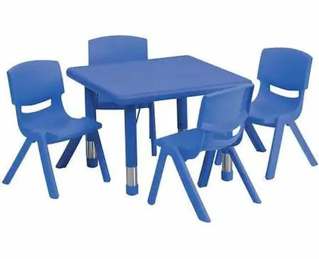 Alt view image 11 of 16 - 24'' Square Blue Plastic Height Adjustable Activity Table Set with 4 Chairs
