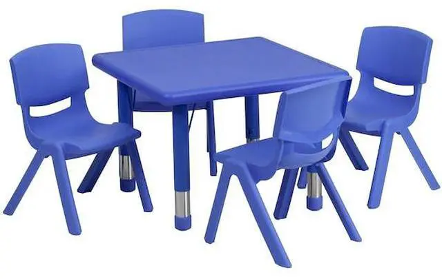 Alt view image 12 of 16 - 24'' Square Blue Plastic Height Adjustable Activity Table Set with 4 Chairs