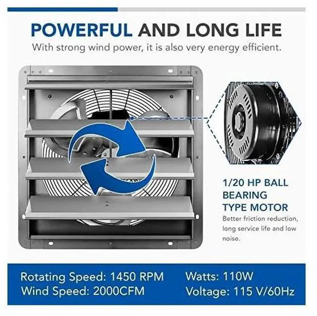 Alt view image 3 of 7 - IPOWER HIFANXEXHAUST18THEMOT 18 Inch Shutter Exhaust Fan with Thermostat
