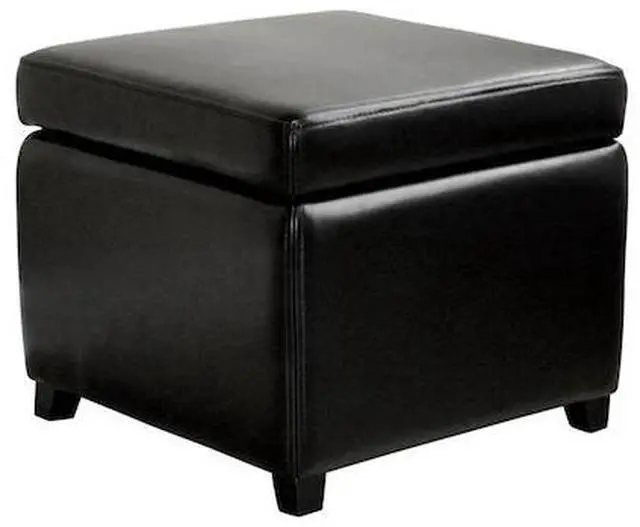 Alt view image 3 of 6 - Baxton Studio Black Full Leather Small Storage Cube Ottoman