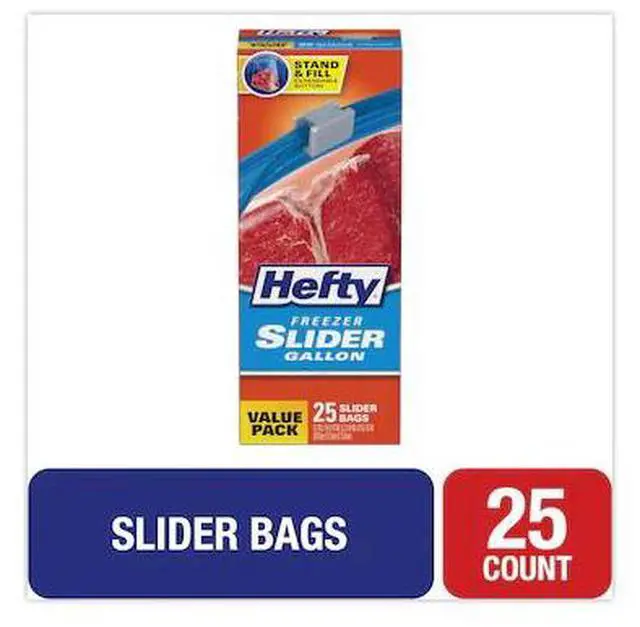 Alt view image 5 of 9 - Hefty One Zip Slider Bags Freezer 1gal 2.5 mil Clear 25/Box R82425