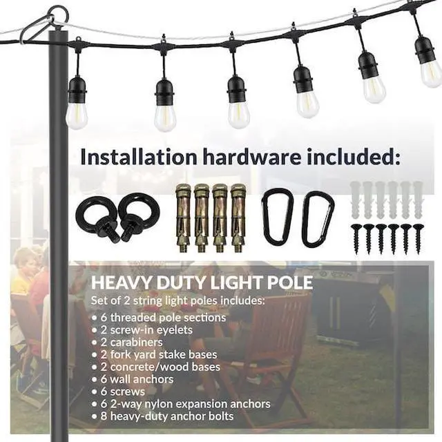 Alt view image 6 of 7 - NEWHOUSE LIGHTING NHSLP-2P 9 ft. 8 in. Outdoor String Light Poles for Outside