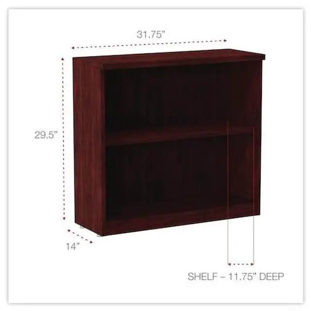 Alt view image 16 of 20 - Alera Valencia Series Bookcase, Two-Shelf, 31 3/4w x 14d x 29 1/2h, Mahogany