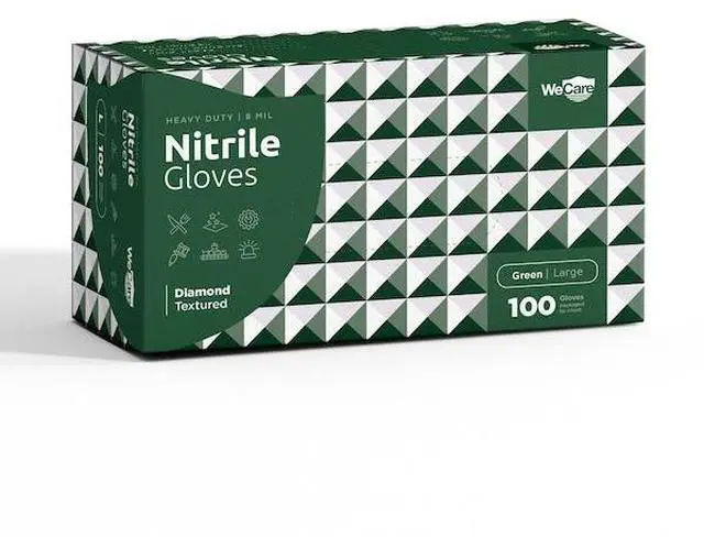 Alt view image 9 of 13 - WeCare Nitrile Gloves 8 Mil - Heavy Duty Gloves with Diamond Texture Grip - Powder and Latex Free Disposable Gloves - Large - 100 Count - Green
