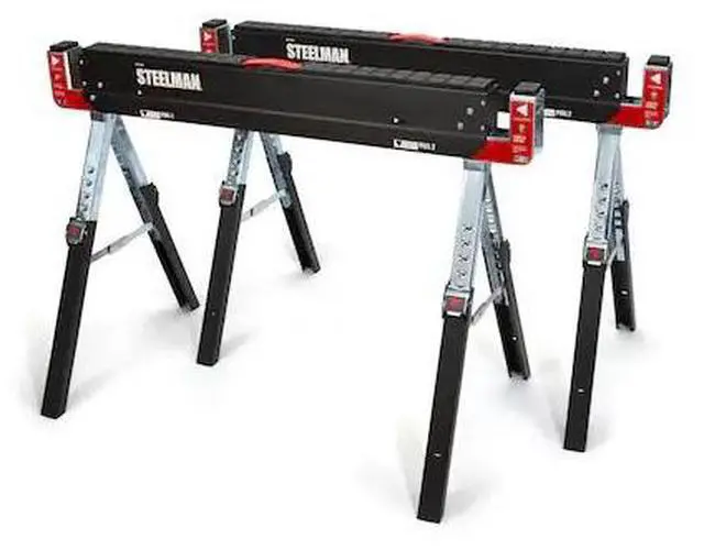 Main image of STEELMAN 92786 2-Piece Height Adjustable Folding Sawhorse and Work Table Set,