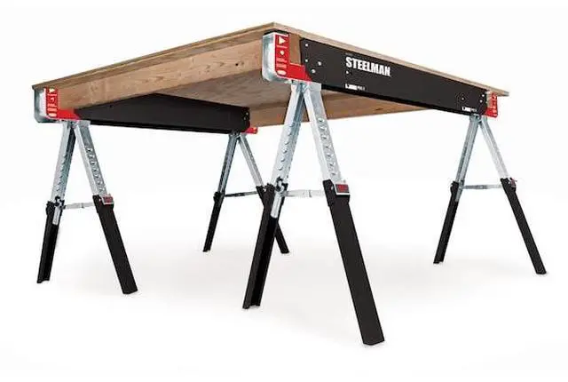 Alt view image 4 of 7 - STEELMAN 92786 2-Piece Height Adjustable Folding Sawhorse and Work Table Set,