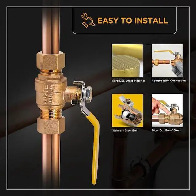 Alt view image 2 of 3 - EVERFLOW 600M012-NL Compression Full Port Ball Valve, Brass 1/2"