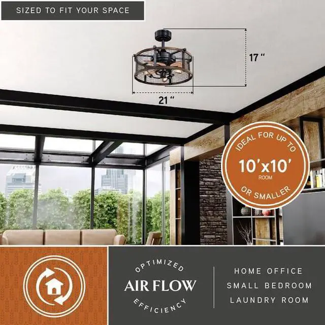 Alt view image 6 of 8 - Humboldt Bronze and Teak Industrial Farmhouse Cage Ceiling Fan with LED Light Kit and Remote
