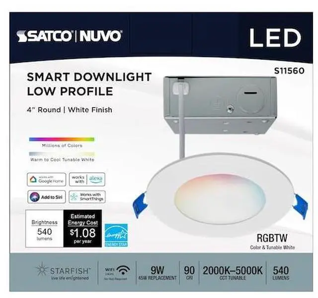 Alt view image 6 of 6 - SATCO S11560 9W LED DW LP DL - 4 in. Rnd - Starfish IOT Tunable White and RGB -