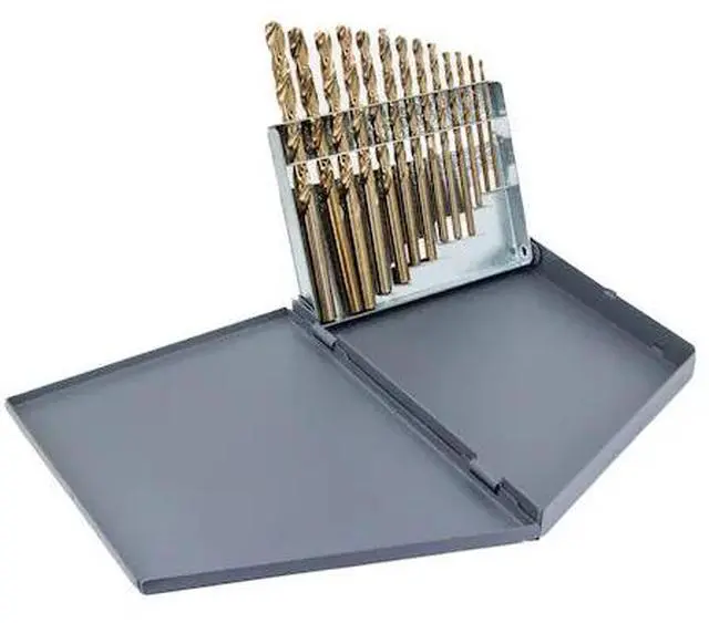 Alt view image 4 of 10 - Drill America D/A13J-CO-SET 13 Piece Cobalt Steel Jobber Length Drill Bit Set in Metal Case, Gold Oxide Finish, Round Shank, Spiral Flute, 135 Degrees Split Point (Pack of 1)