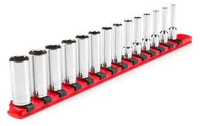 Main image of TEKTON SHD90113 1/4 Inch Drive Deep 6-Point Socket Set with Rail, 14-Piece