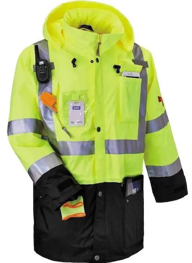 Alt view image 3 of 3 - Ergodyne 25378 GloWear 8386 Class 3 Hi-Vis Outer Shell Jacket - Polyester - 4X-Large - Lime