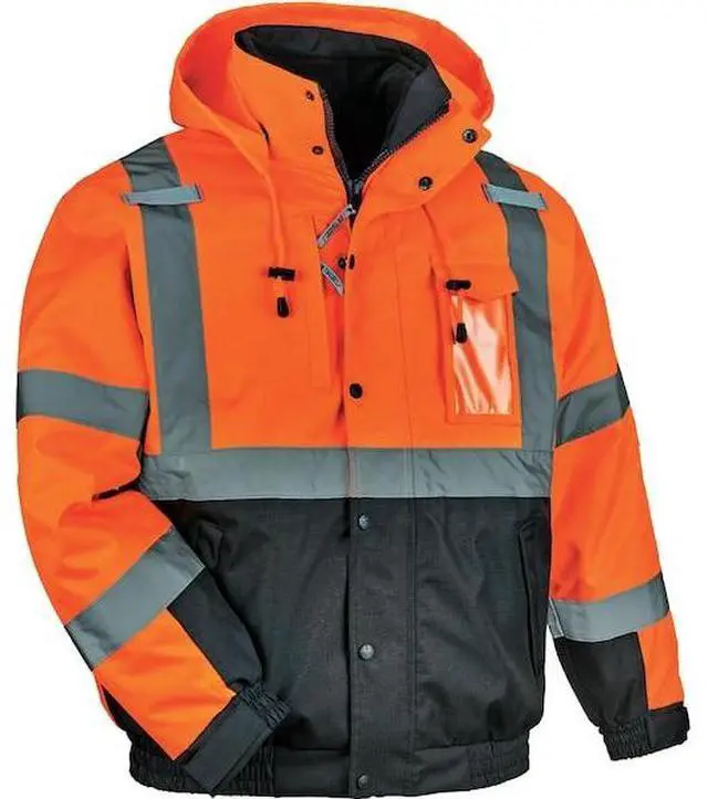 Alt view image 5 of 5 - Ergodyne 25586 GloWear 8381 Class 3 Hi-Vis 4-in-1 Quilted Bomber Jacket -Orange - 2X-Large