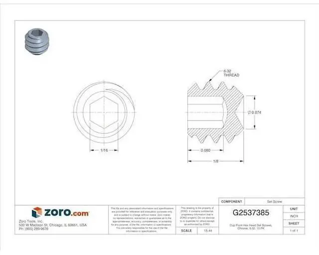 Alt view image 3 of 4 - ACORN CONTROLS 0181-012-001 Set Screw, Chrome Plated Stainless Steel