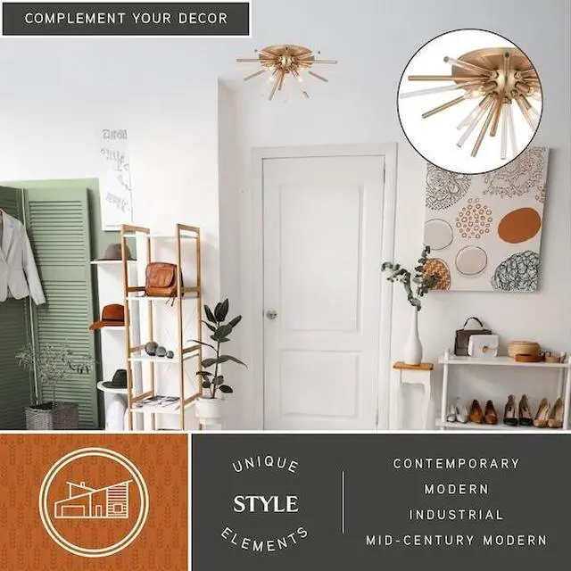 Alt view image 4 of 7 - VAXCEL C0250 Aria 22.5-in Natural Brass 4 Light Mid Century Modern Sputnik